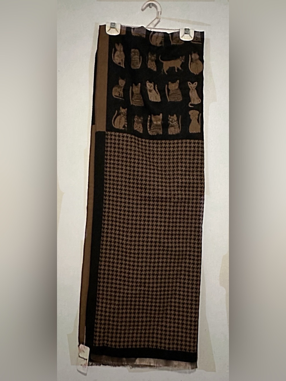 Unique Brown Scarf with Cat Print